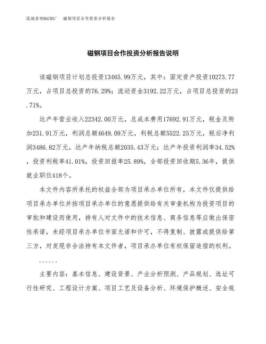 磁钢项目合作投资分析报告(范本).docx_第2页