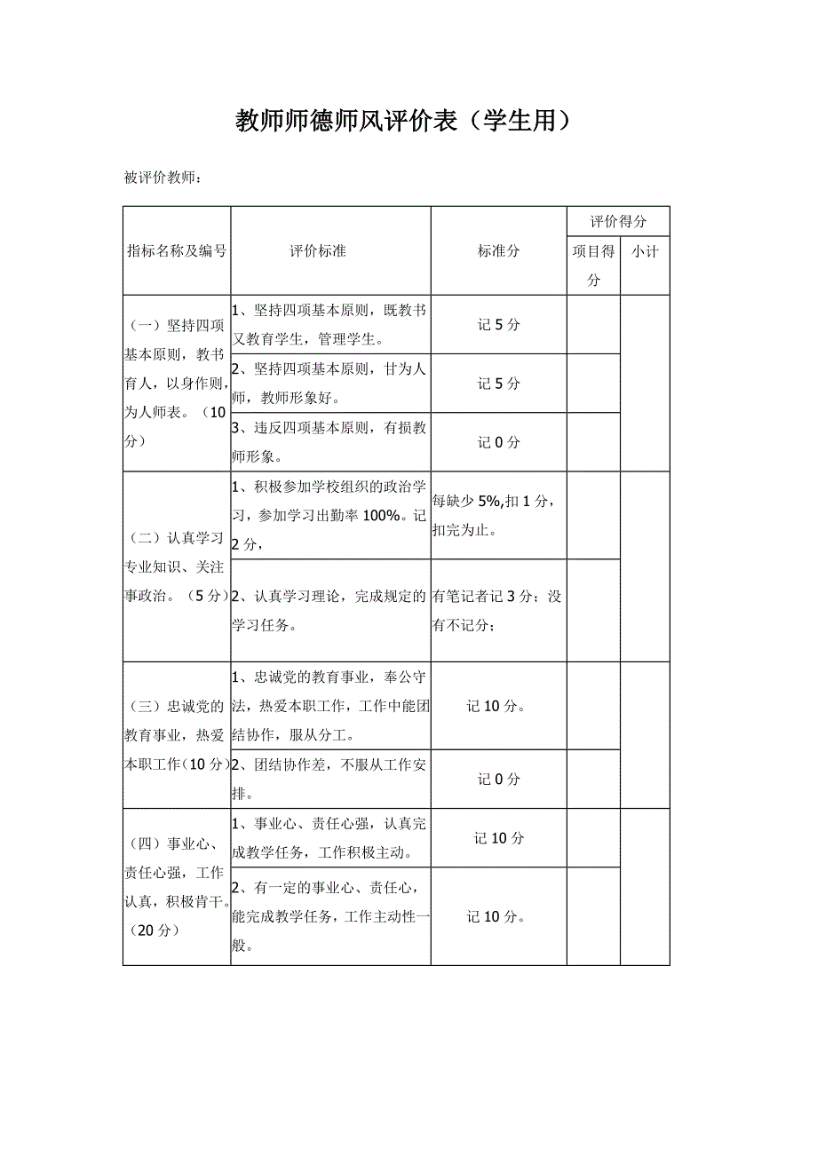 老师师德师风评价表_第3页