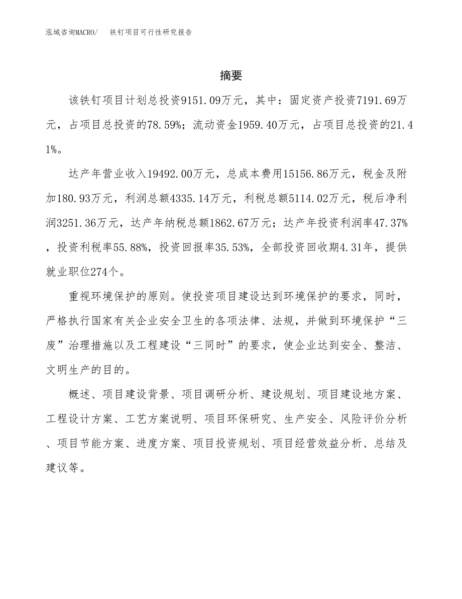 铁钉项目可行性研究报告（总投资9000万元）（41亩）_第2页