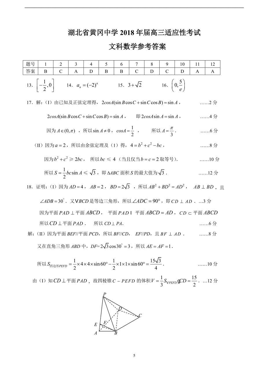 2018年湖北省高三5月适应性考试数学（文）试题.doc_第5页