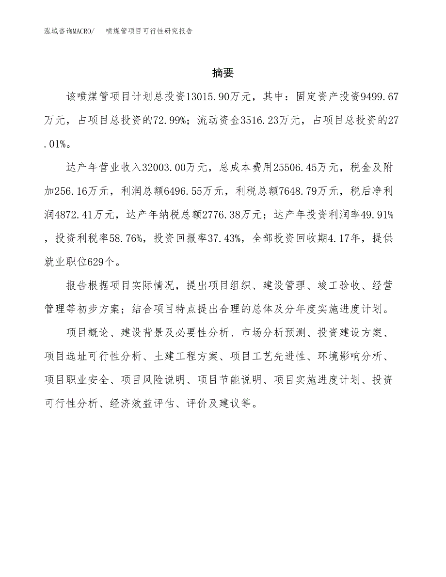 喷煤管项目可行性研究报告（总投资13000万元）（56亩）_第2页