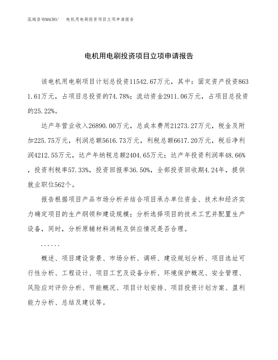 关于建设电机用电刷投资项目立项申请报告.docx_第1页