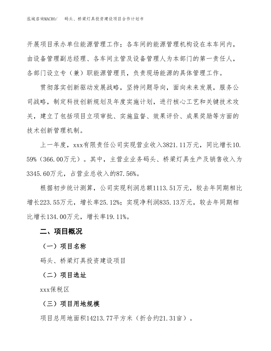 码头、桥梁灯具投资建设项目合作计划书（样本）_第3页