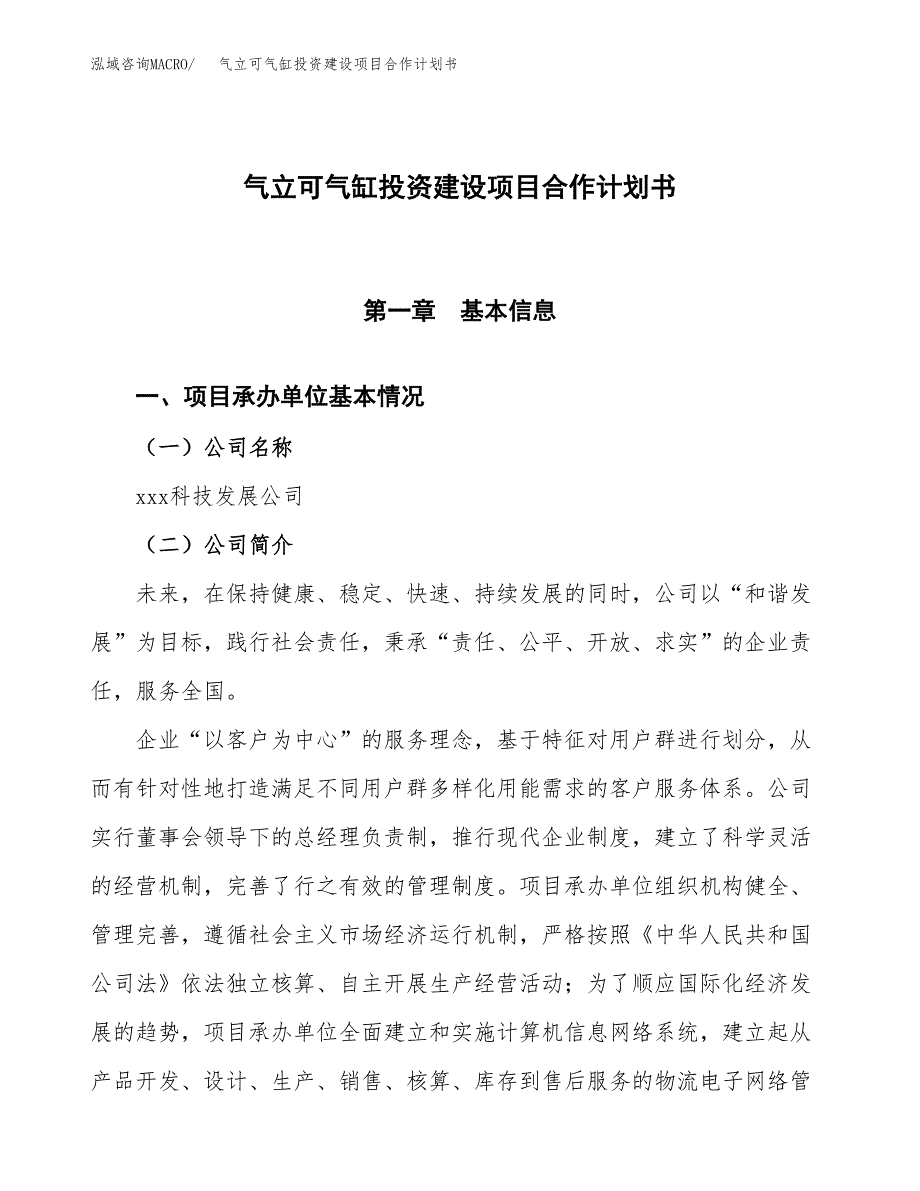 气立可气缸投资建设项目合作计划书（样本）_第1页