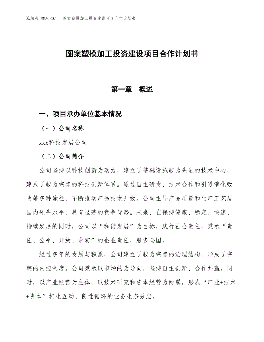 图案塑模加工投资建设项目合作计划书（样本）_第1页