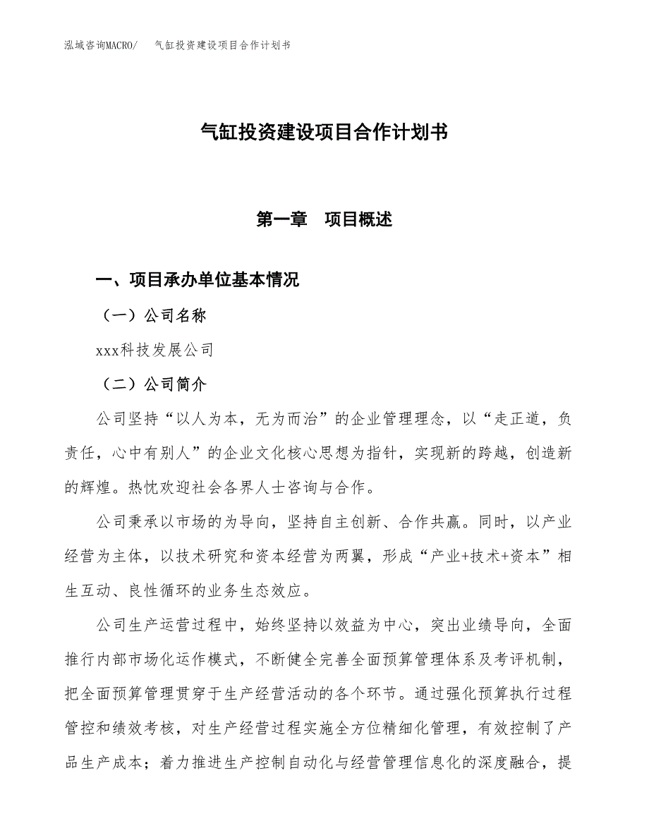 气缸投资建设项目合作计划书（样本）_第1页