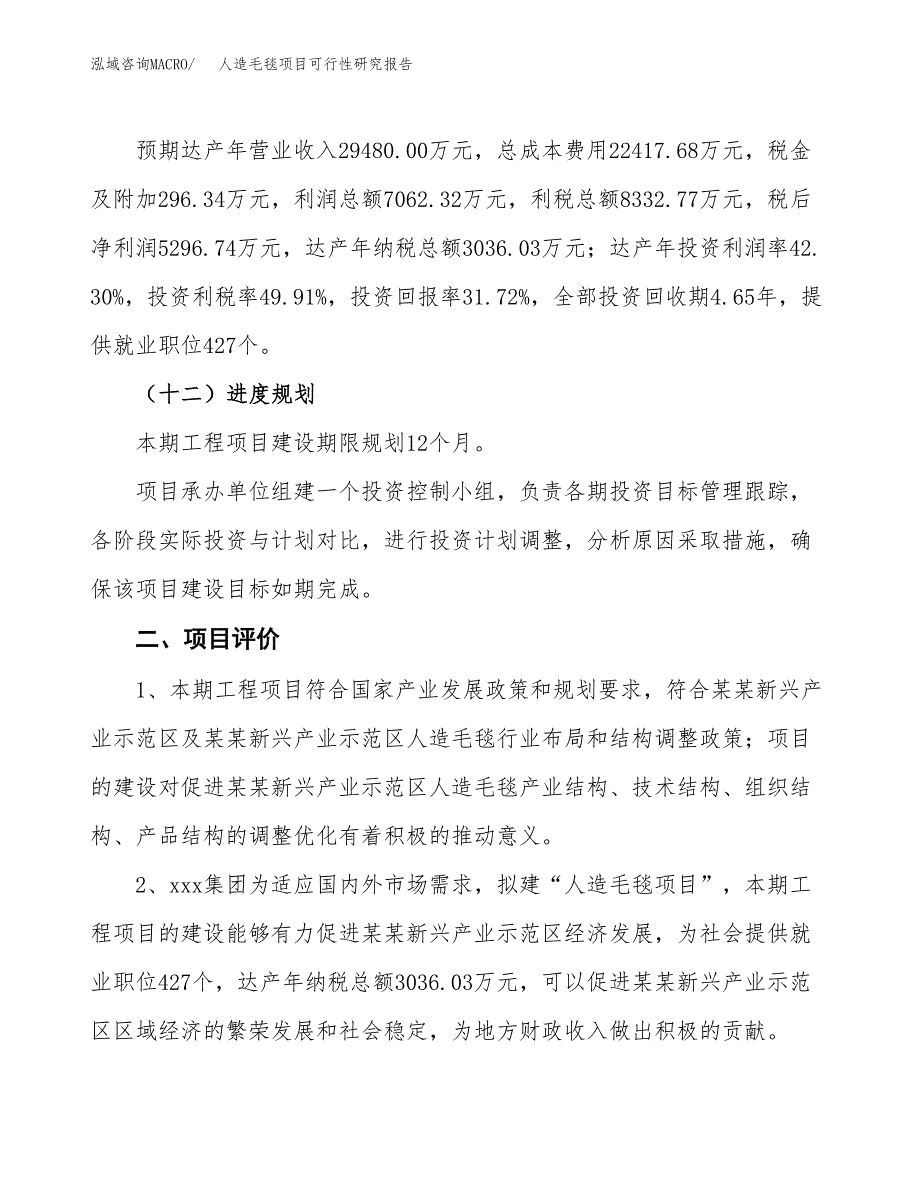 关于投资建设人造毛毯项目可行性研究报告.docx_第4页