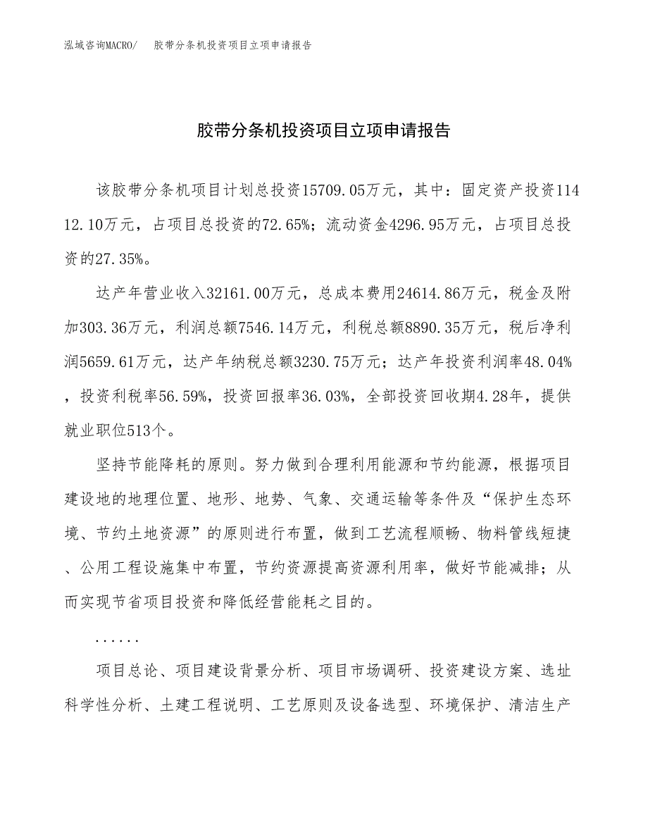 关于建设胶带分条机投资项目立项申请报告.docx_第1页