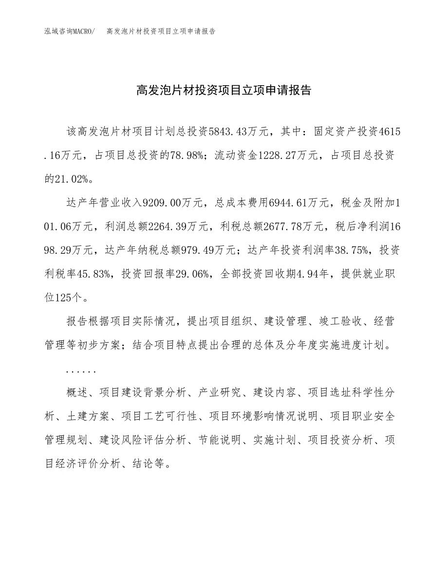 关于建设高发泡片材投资项目立项申请报告.docx_第1页