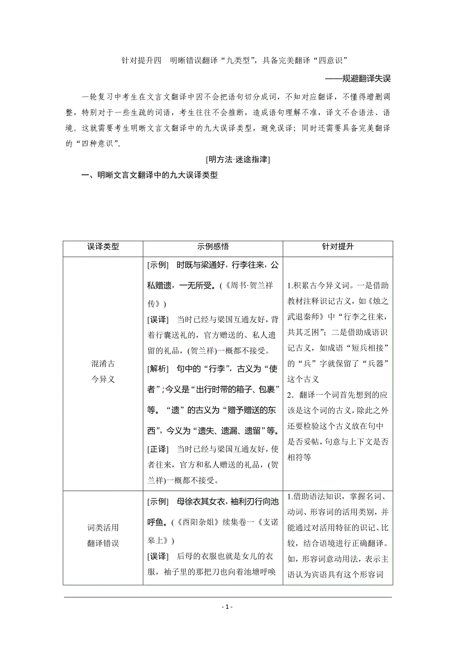 2020版新高考语文二轮复习京津鲁琼版讲义：专题五 4 针对提升四　明晰错误翻译“九类型”具备完美翻译“四意识” Word版含解析_第1页