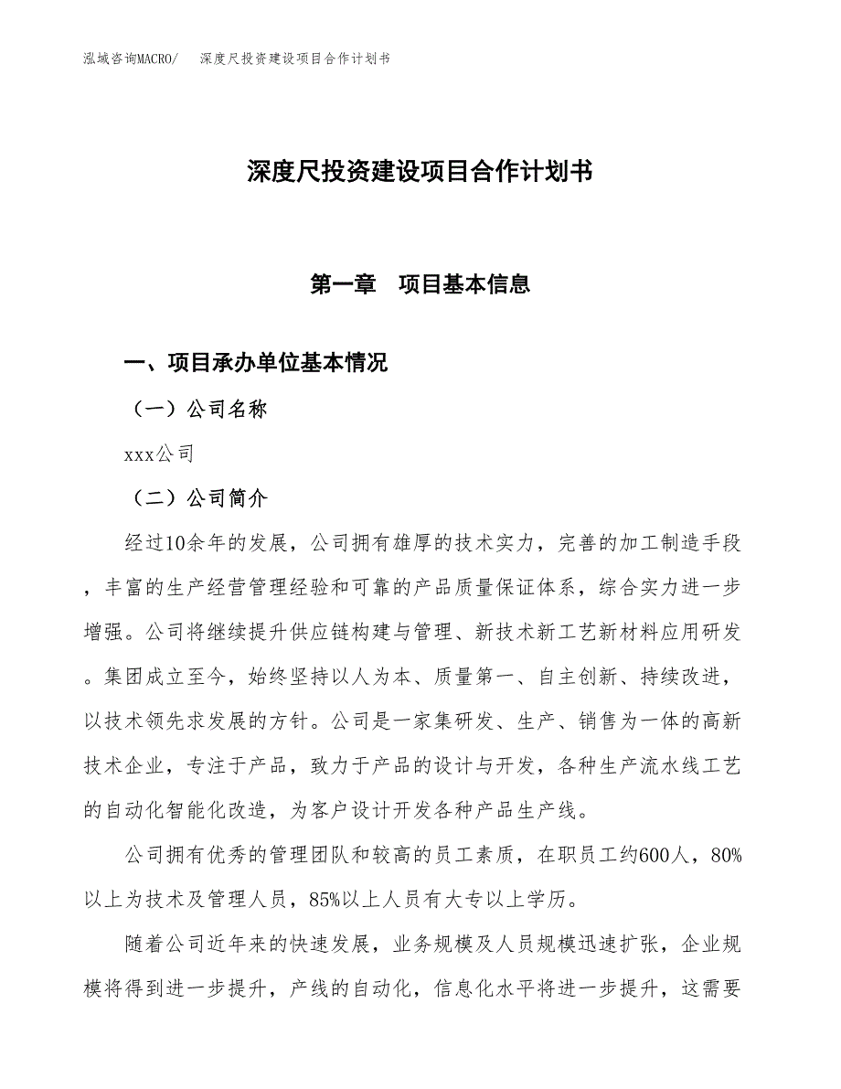 深度尺投资建设项目合作计划书（样本）_第1页