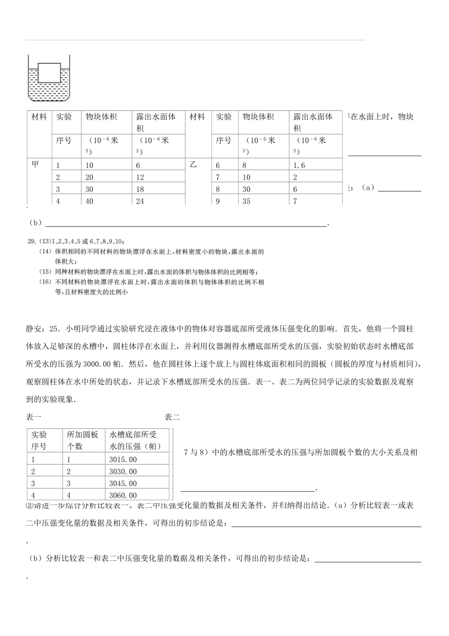 上海市各区2017届中考物理一模试卷按考点分类汇编 表格实验题（含答案）_第4页