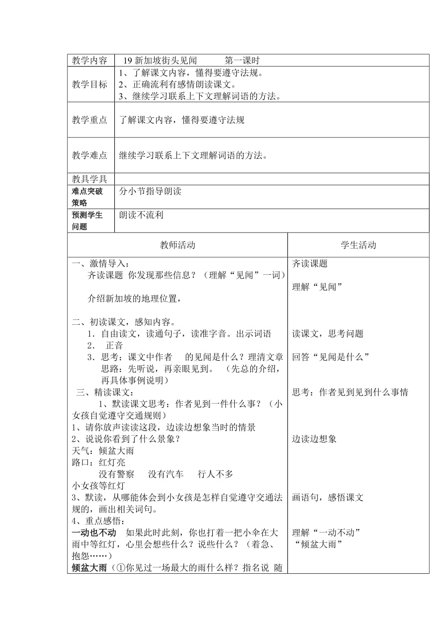 三年级上语文教案新加坡街头见闻北京课改版_第1页