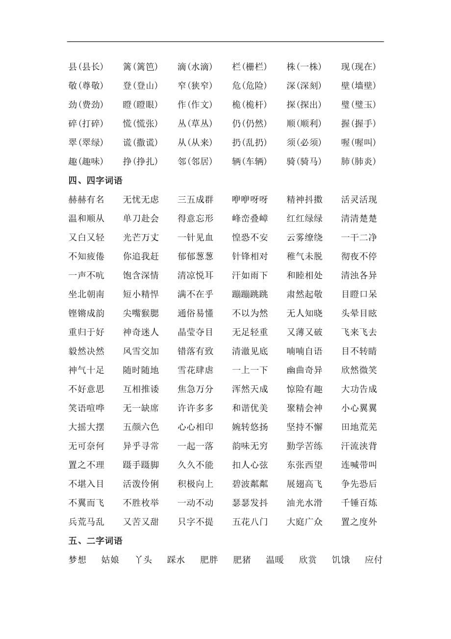 三年级下册语文教材梳理专项部分字词教科版_第5页