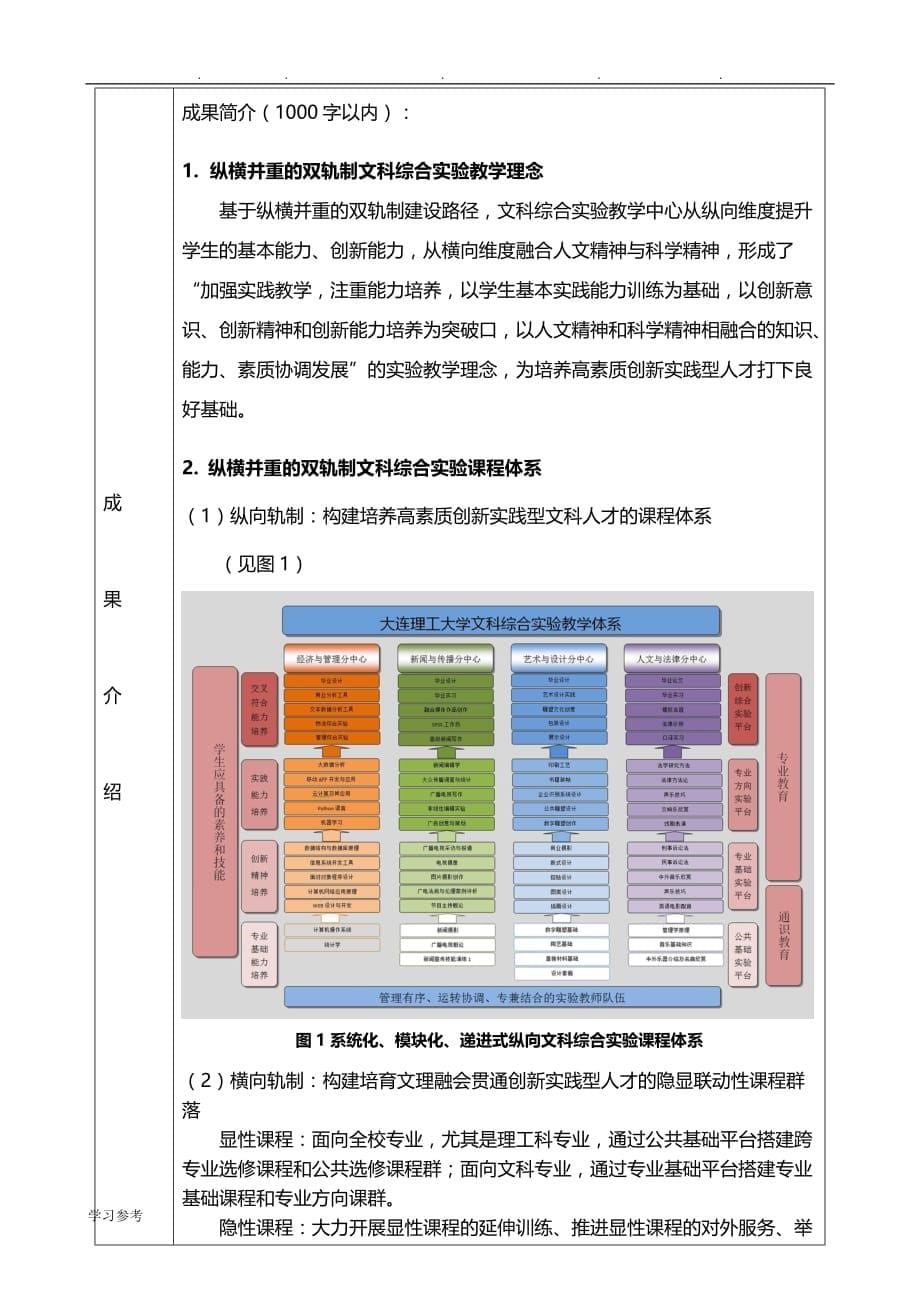 纵横并重的双轨制文科试验教学促进理工科大学精英人才培养申报简表_第5页