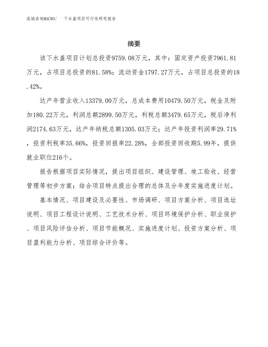 下水盖项目可行性研究报告（总投资10000万元）（50亩）_第2页