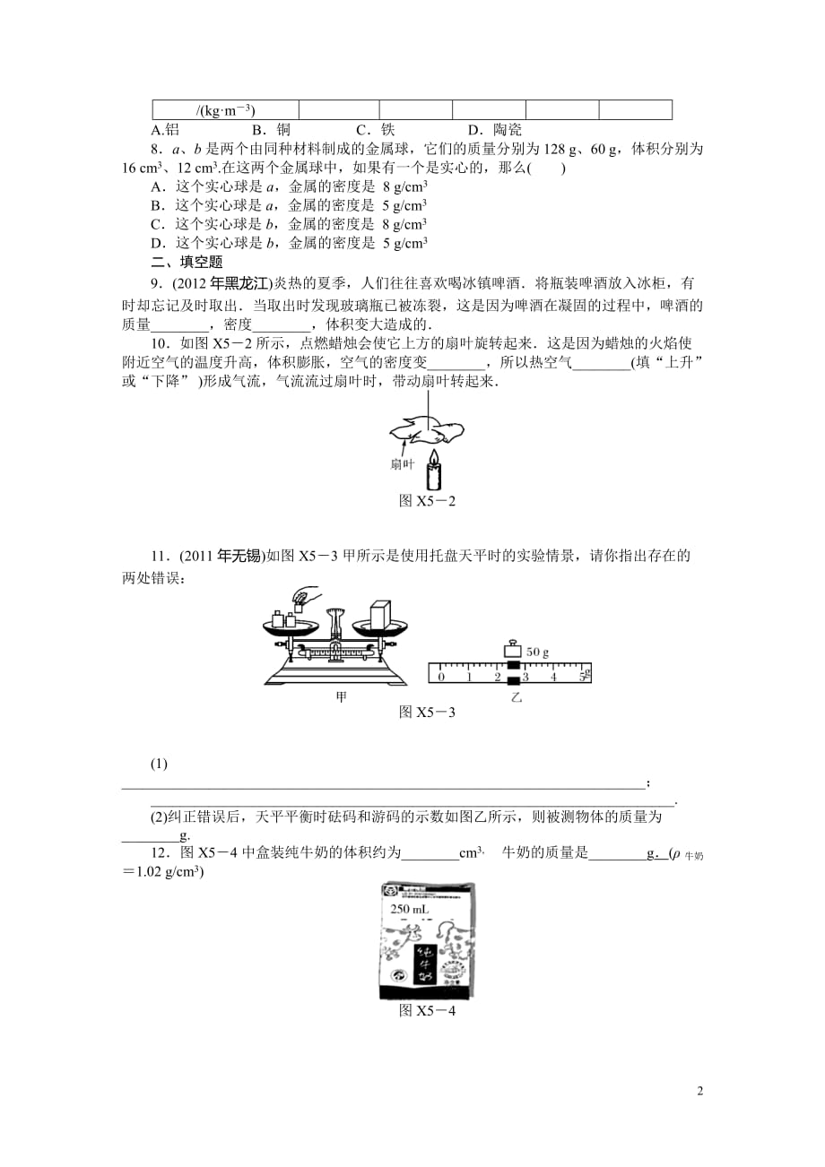 2013年中考物理复习专题检测试题：第5章我们周围的物质_第2页