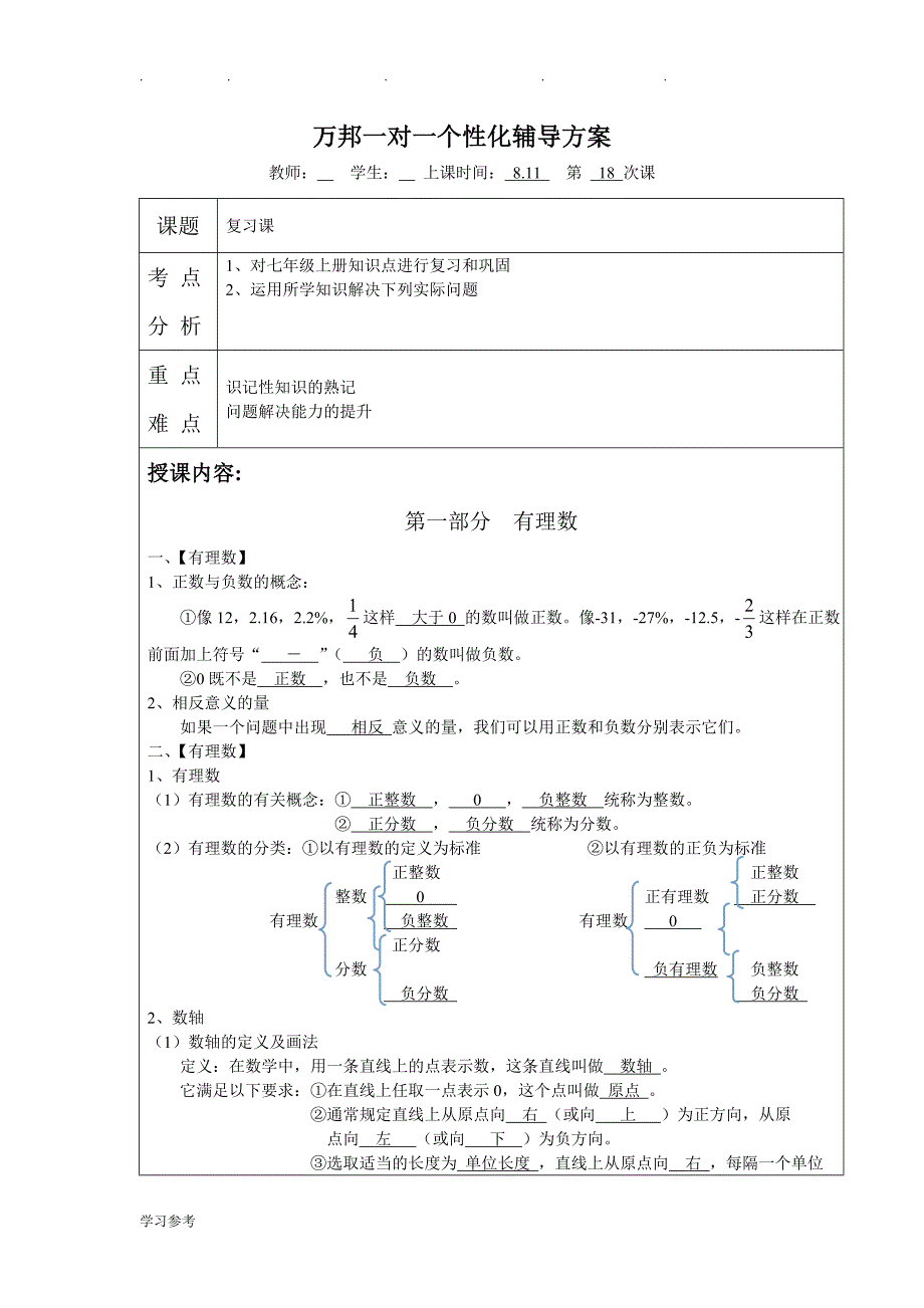 新人版数学七年级（上册）知识点汇总_第1页