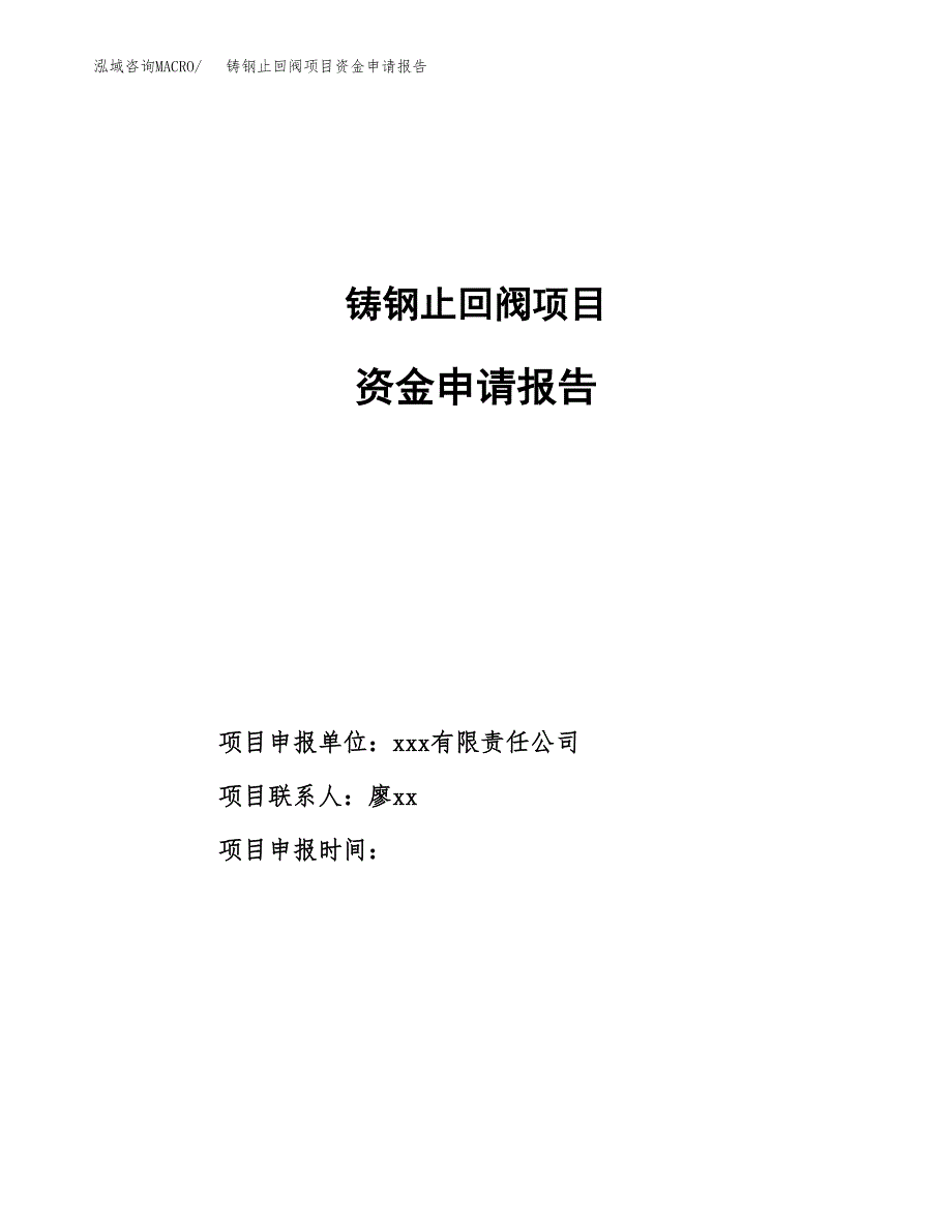 铸钢止回阀项目资金申请报告.docx_第1页