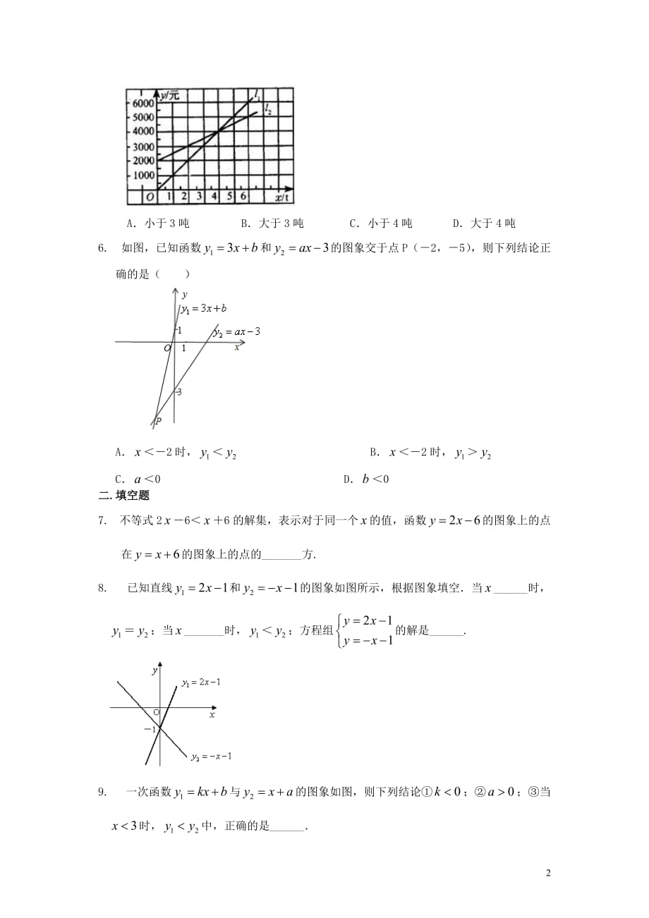 一次函数与一元一次不等式（基础）巩固练习_第2页