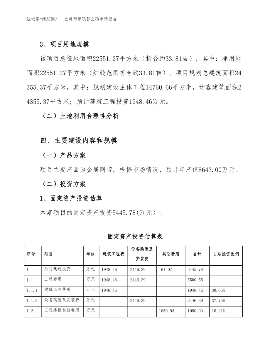 金属网带项目立项申请报告模板（总投资6000万元）_第4页