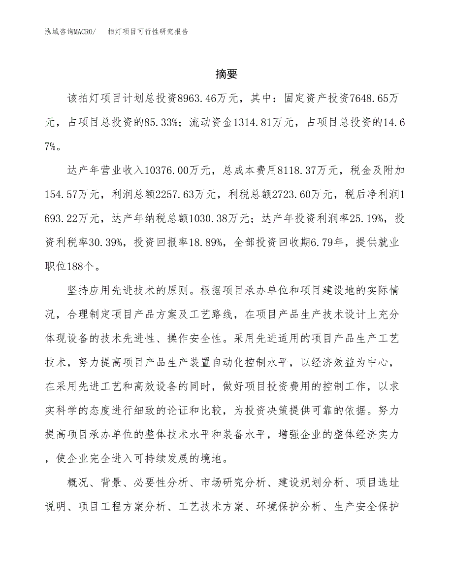 拍灯项目可行性研究报告（总投资9000万元）（44亩）_第2页