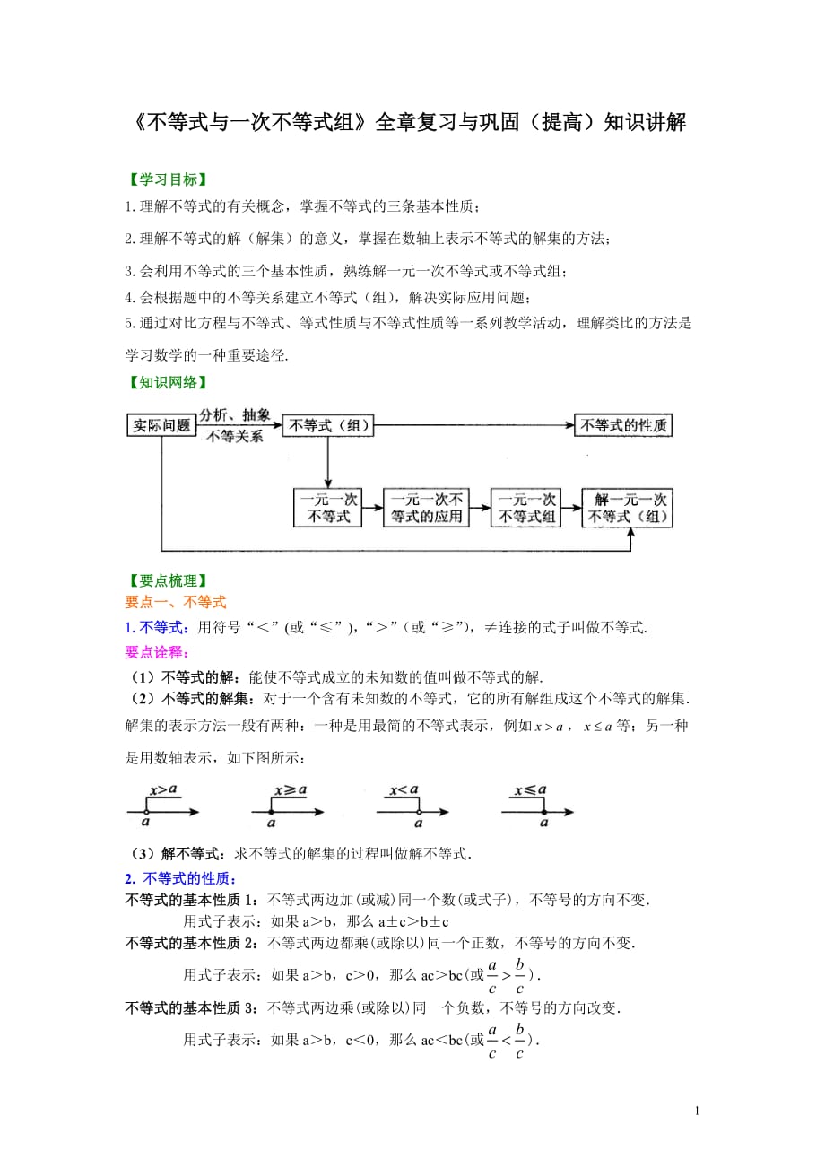 《不等式与一次不等式组》全章复习与巩固(提高)知识讲解_第1页