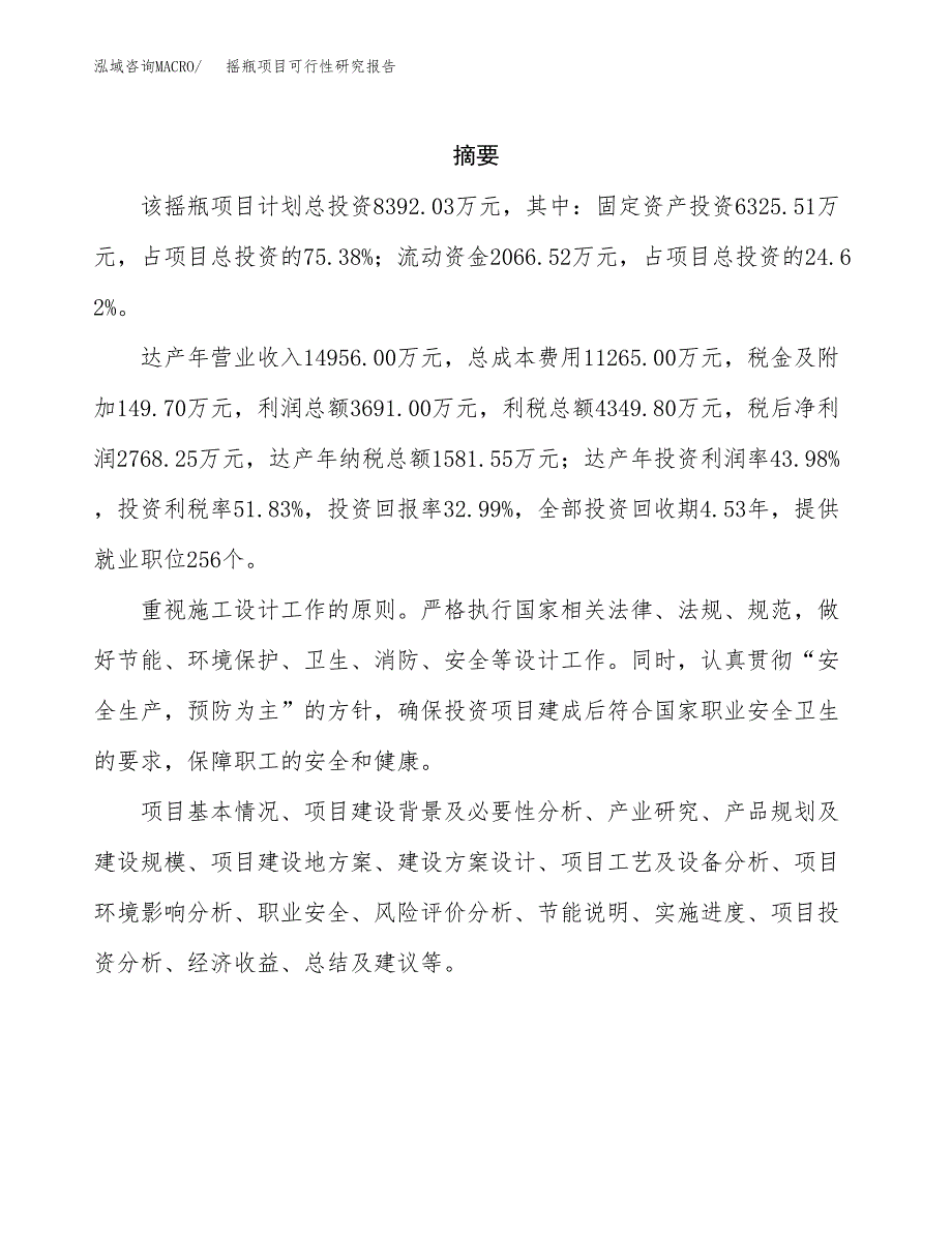 摇瓶项目可行性研究报告（总投资8000万元）（33亩）_第2页