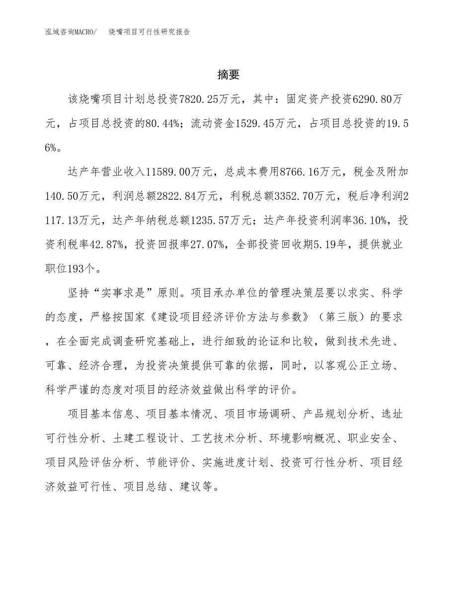 烧嘴项目可行性研究报告（总投资8000万元）（35亩）_第2页