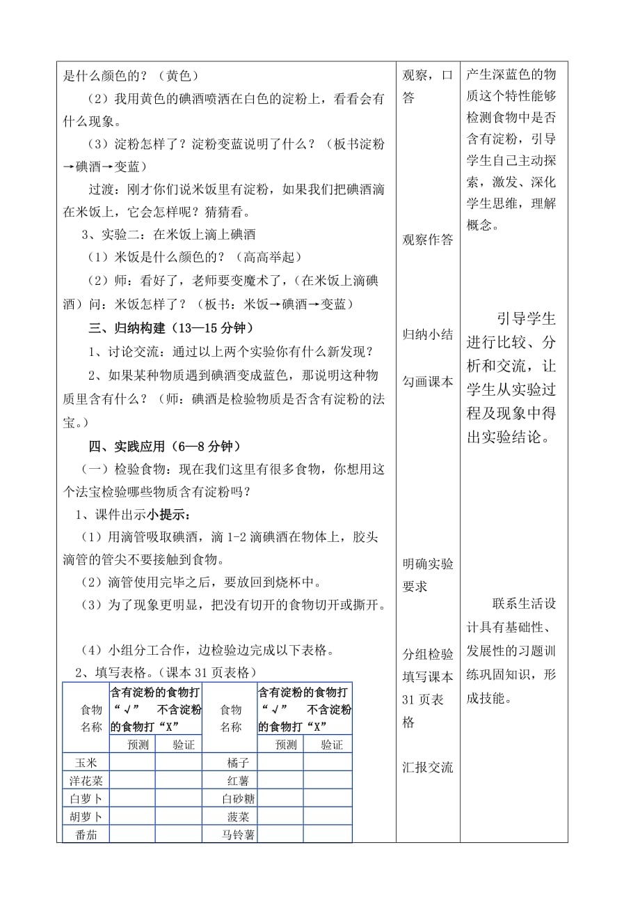 六年级下册科学教案-2.3 米饭、淀粉和碘酒的变化｜教科版 (4)_第3页