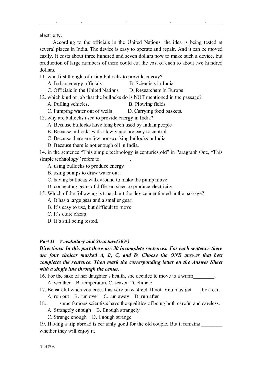 北京地区成人本科学士学位英语统一考试B_第4页