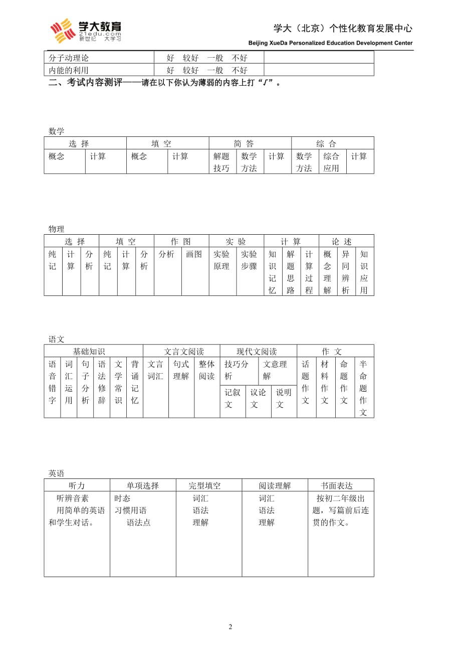 学科能力测评(初二)_第2页