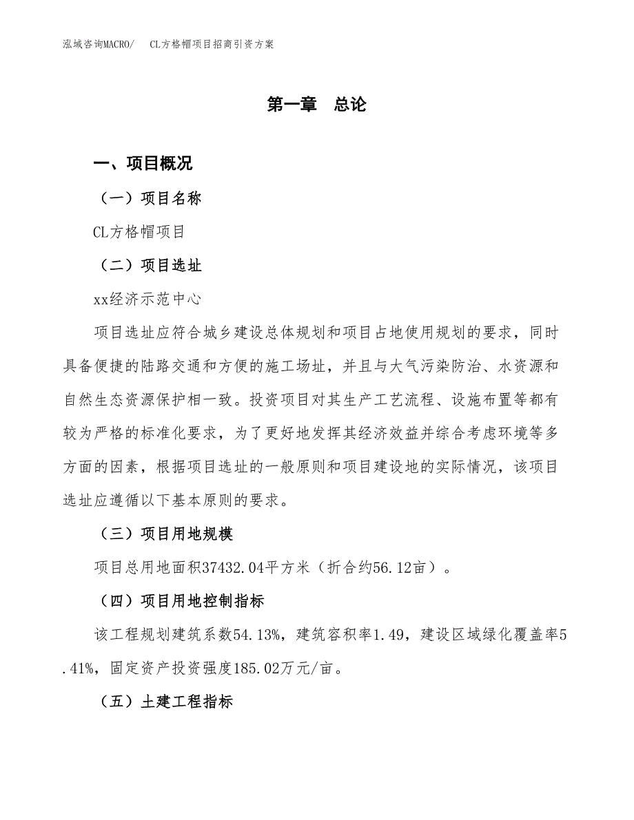CL方格帽项目招商引资方案(立项报告).docx_第1页