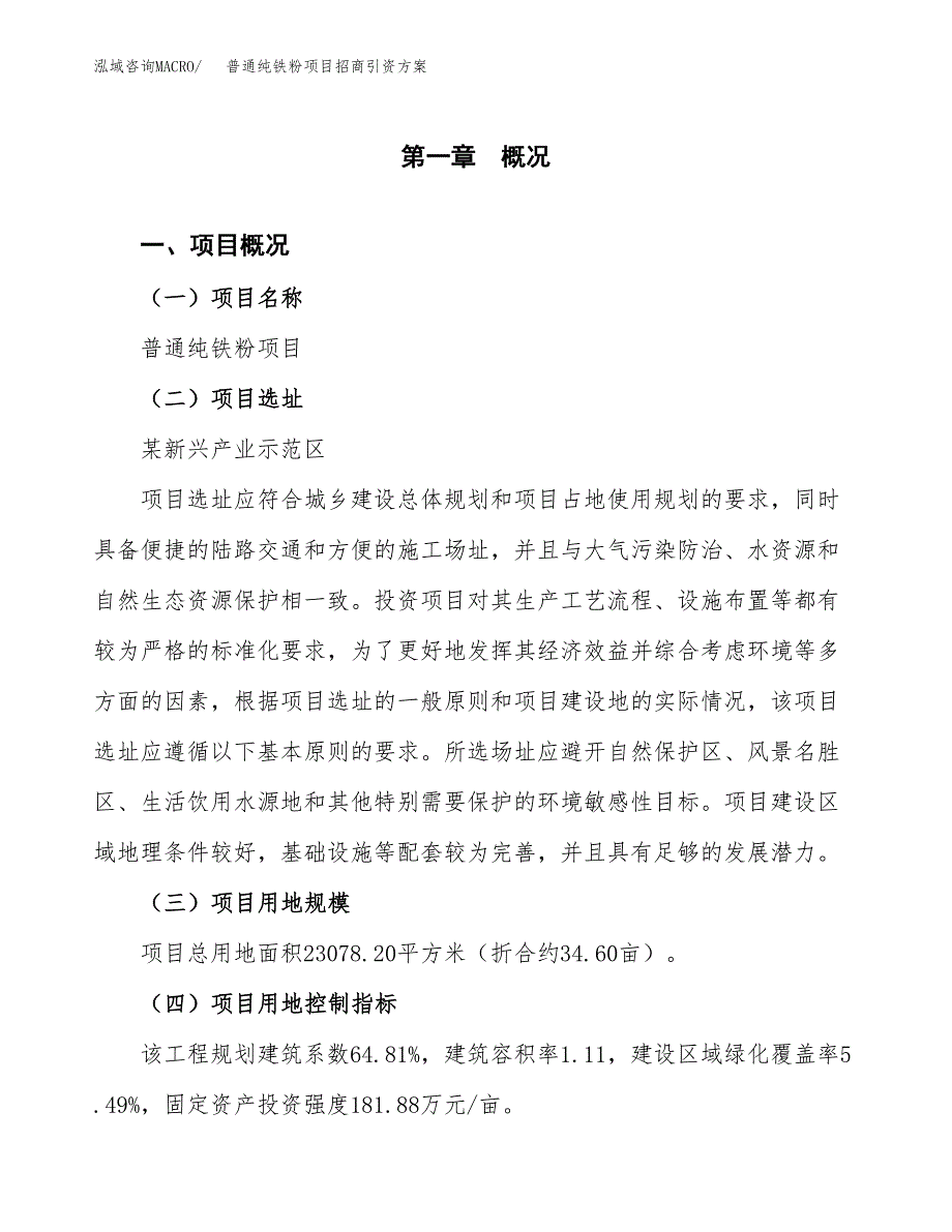 普通纯铁粉项目招商引资方案(立项报告).docx_第1页