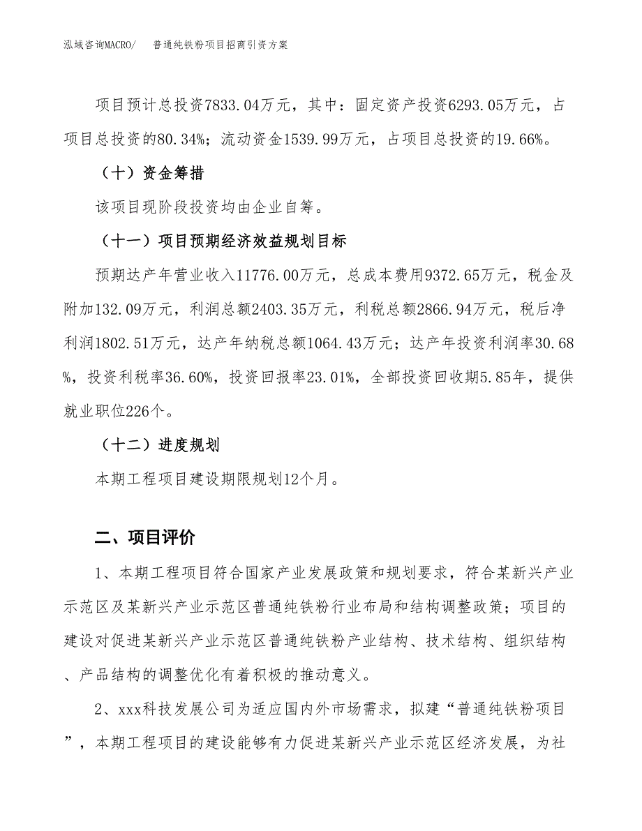 普通纯铁粉项目招商引资方案(立项报告).docx_第3页