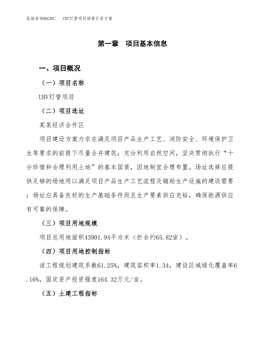 UHV灯管项目招商引资方案(立项报告).docx_第1页