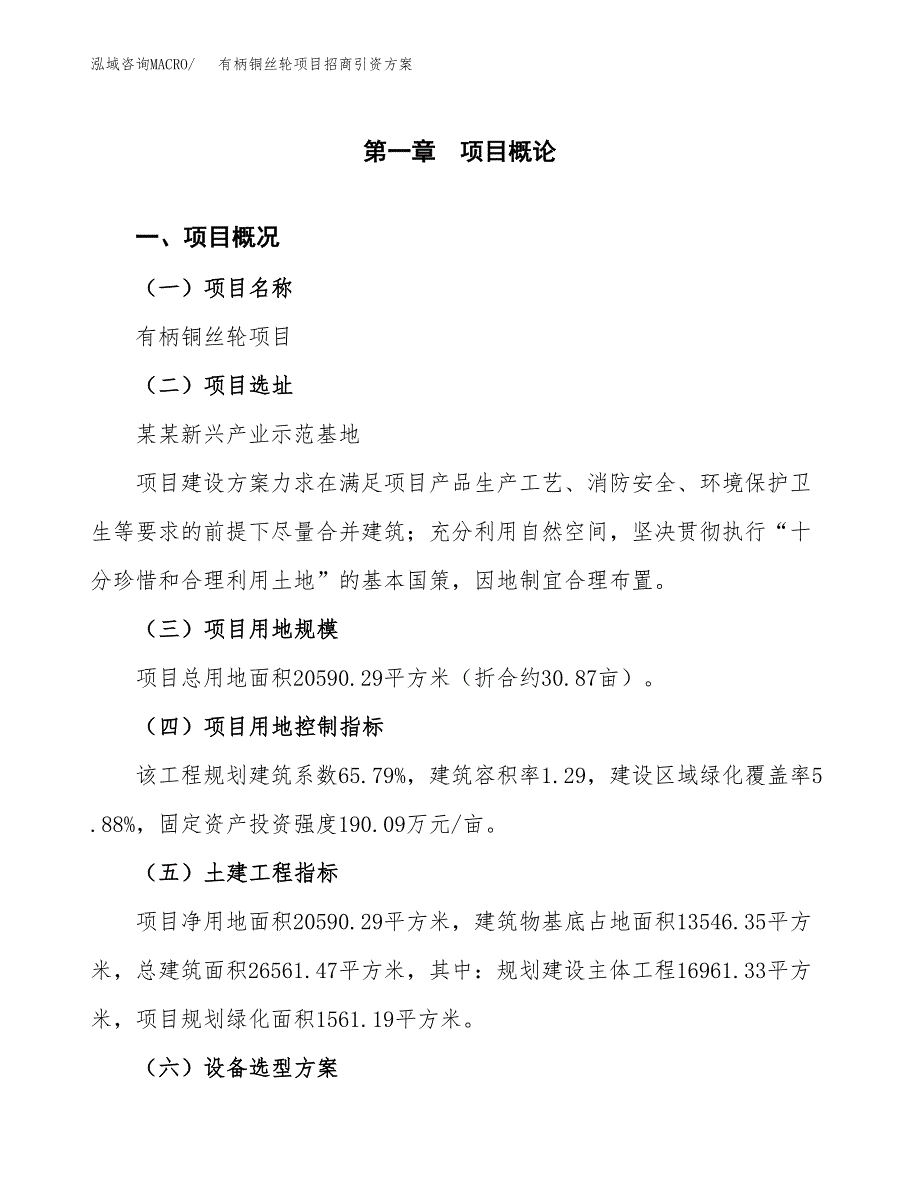 有柄铜丝轮项目招商引资方案(立项报告).docx_第1页