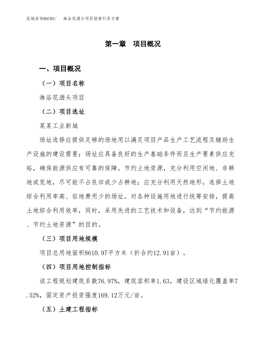 淋浴花洒头项目招商引资方案(立项报告).docx_第1页