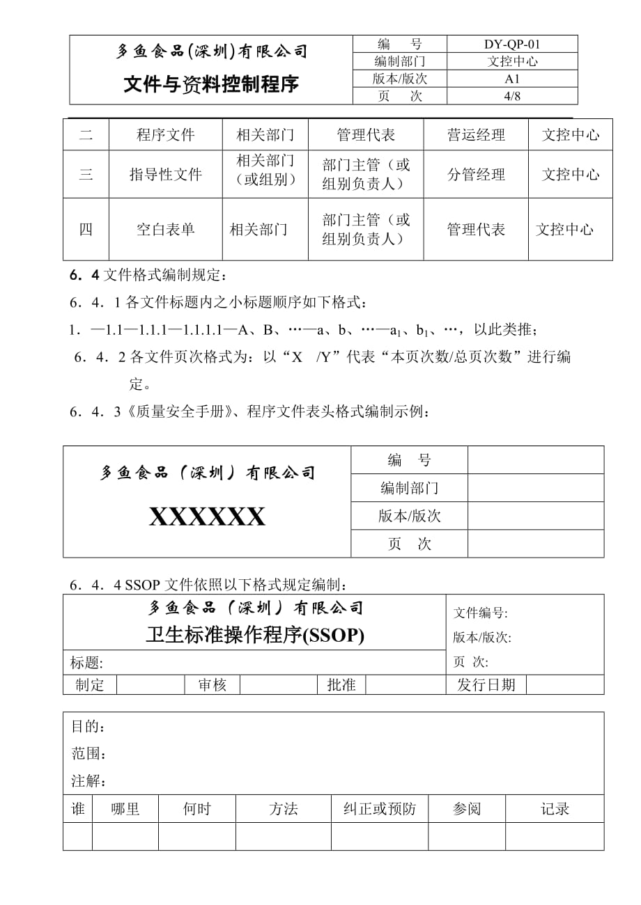 2019年食品公司文件与资料控制程序_第4页