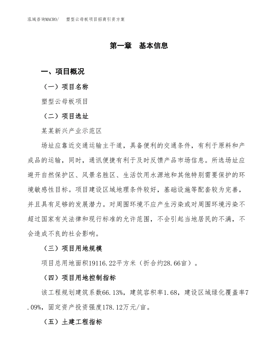 塑型云母板项目招商引资方案(立项报告).docx_第1页