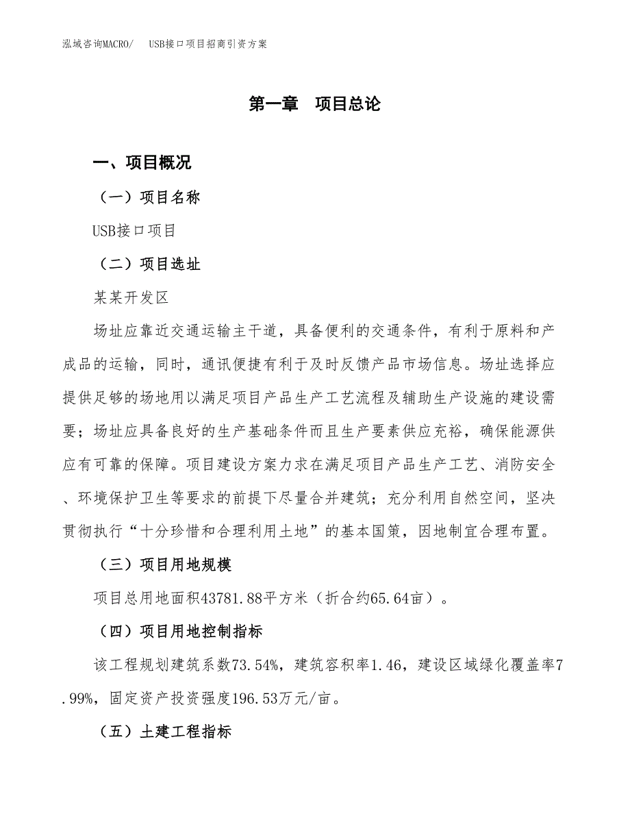 USB接口项目招商引资方案(立项报告).docx_第1页