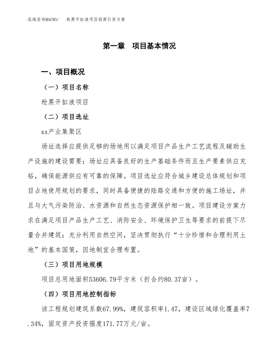 枪黑开缸液项目招商引资方案(立项报告).docx_第1页