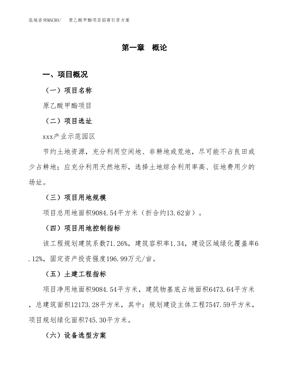 原乙酸甲酯项目招商引资方案(立项报告).docx_第1页