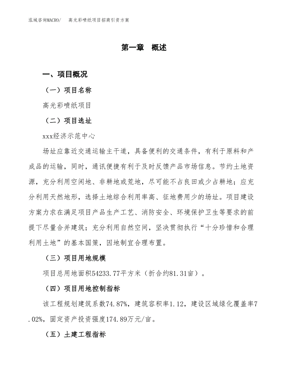 高光彩喷纸项目招商引资方案(立项报告).docx_第1页