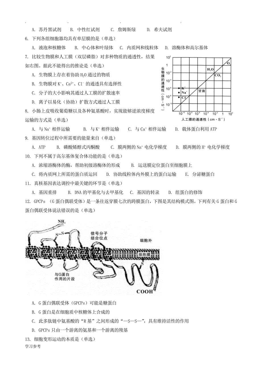 2018年陕西省中学生生物学竞赛预赛试题与答案(精校)_第2页