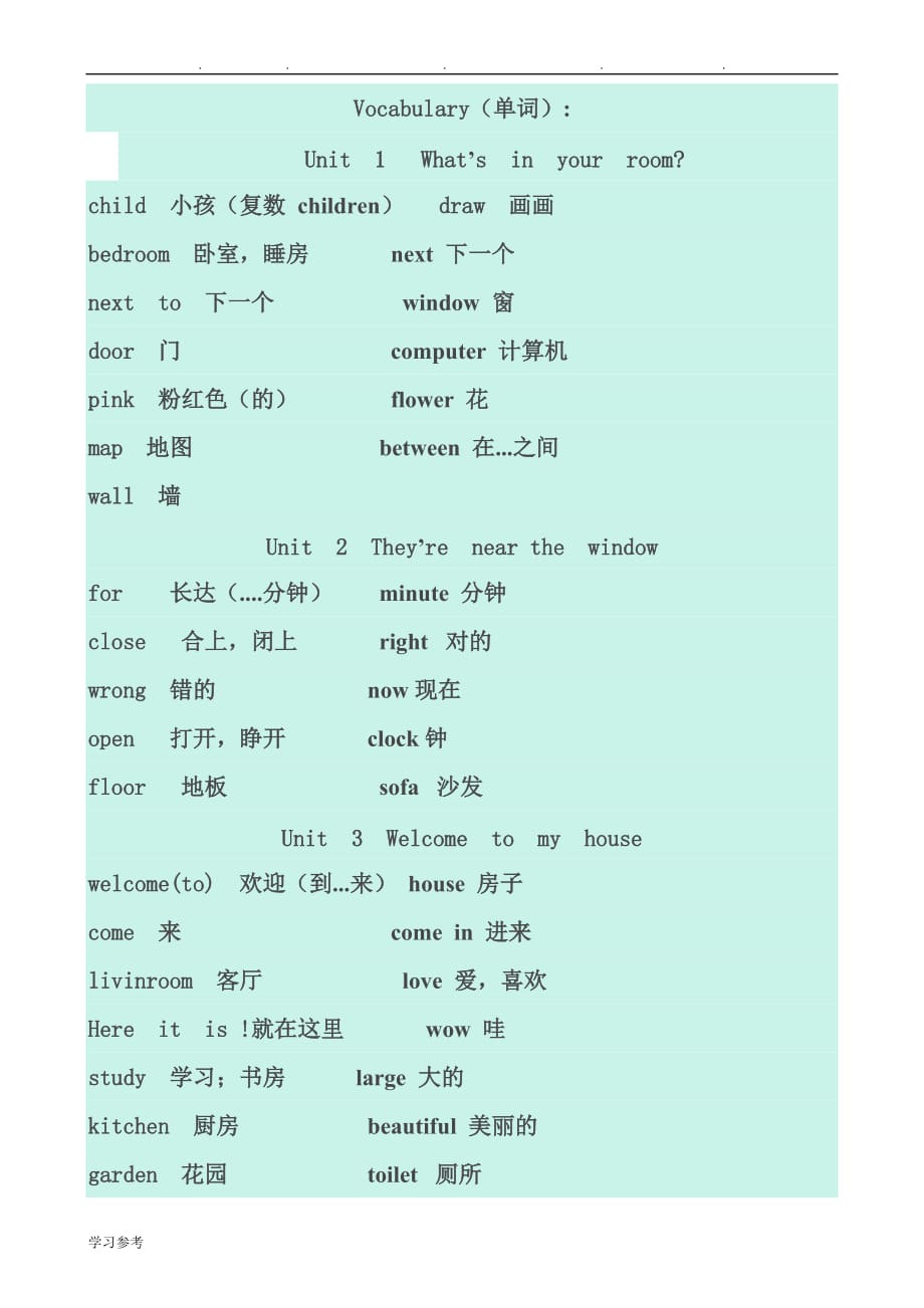 广州版小学四年级英语（上册）课文单词汇总_第1页