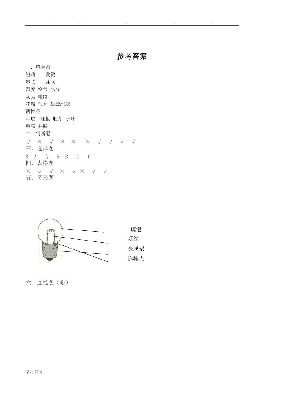 小学四年级科学（下册）期中教学质量检测试卷与答案_第5页