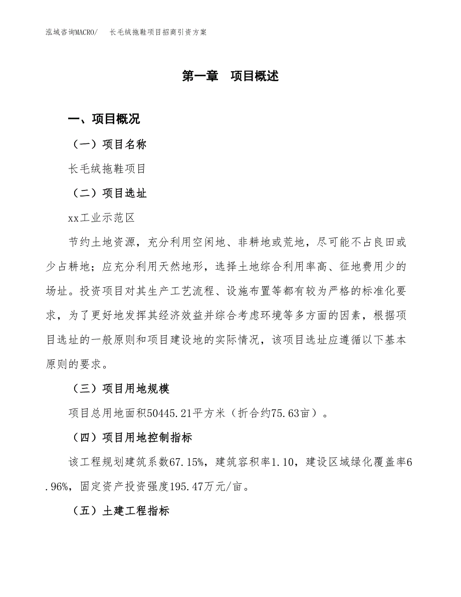 长毛绒拖鞋项目招商引资方案(立项报告).docx_第1页