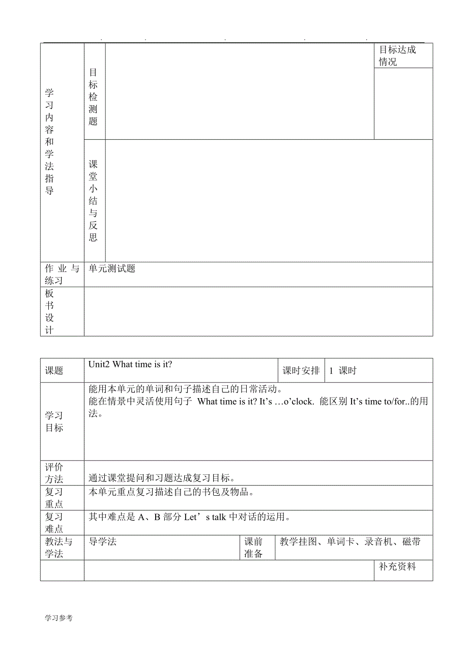 pep小学四年级（下册）英语复习教（学）案_第2页