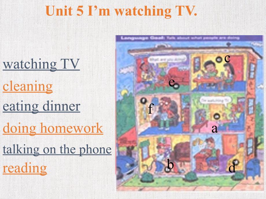 第一实验中学七年级英语公开课优质课件精选——《I’m watching TV》_第4页